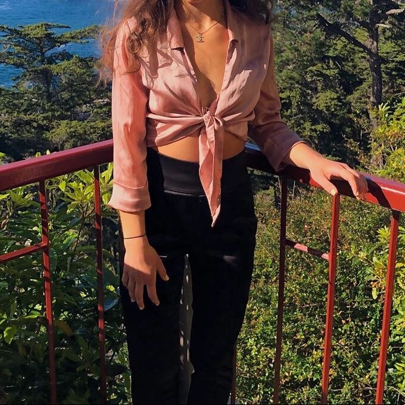 Urban Outfitters Tops - Pink silk tie crop top Urban Outfitters Tops - Pink silk tie crop top